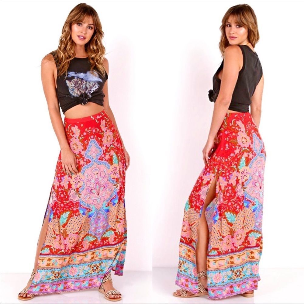 Spell & The Gypsy NWT Lotus Maxi Split Skirt in Ruby XXS - Picture 1 of 8